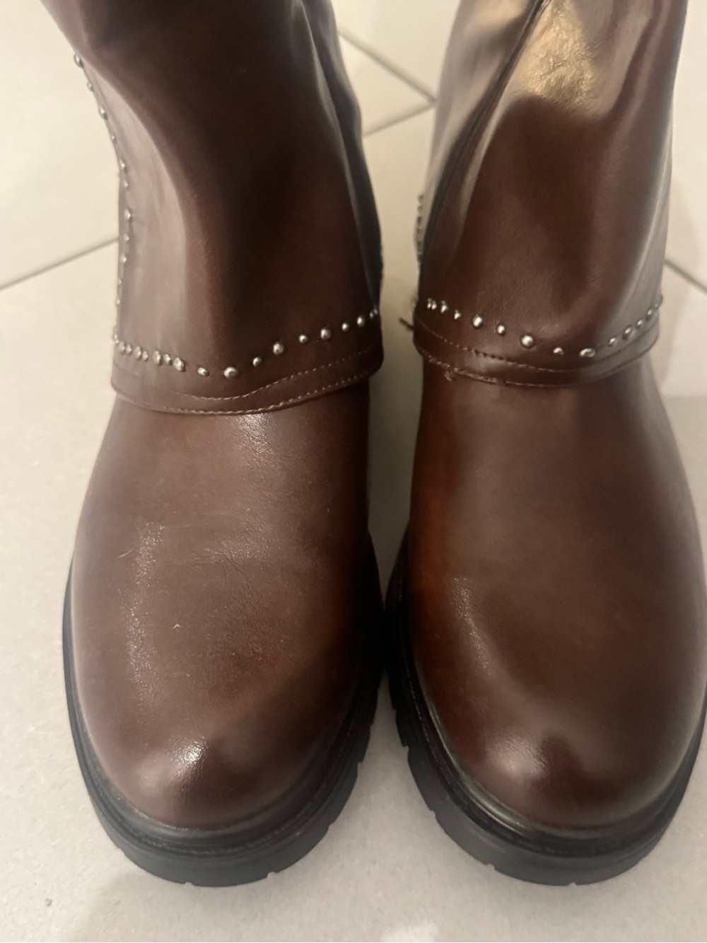 Brown Women's Stud-Trim Leather Boots